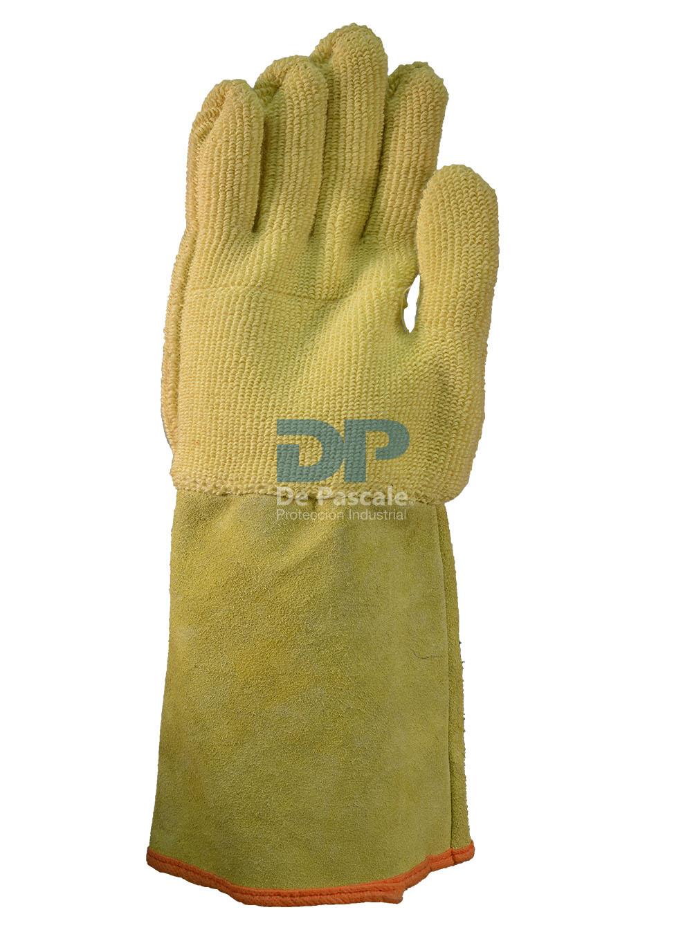 Guante DPS s/ costura terrycloth aramida, interior aislante, puño cuero 17cm.